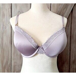 Aerie Real Power Plunge Push Up Bra 38D Light Purple Grey Lace Trim Sexy NWOT
